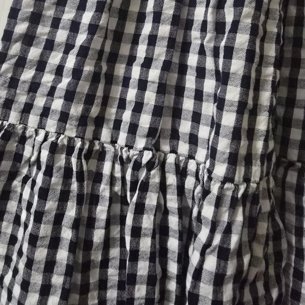 GAP Kids Tiered Gingham Print Cotton Sun Dress, White & Navy Blue, Girls 10/12.